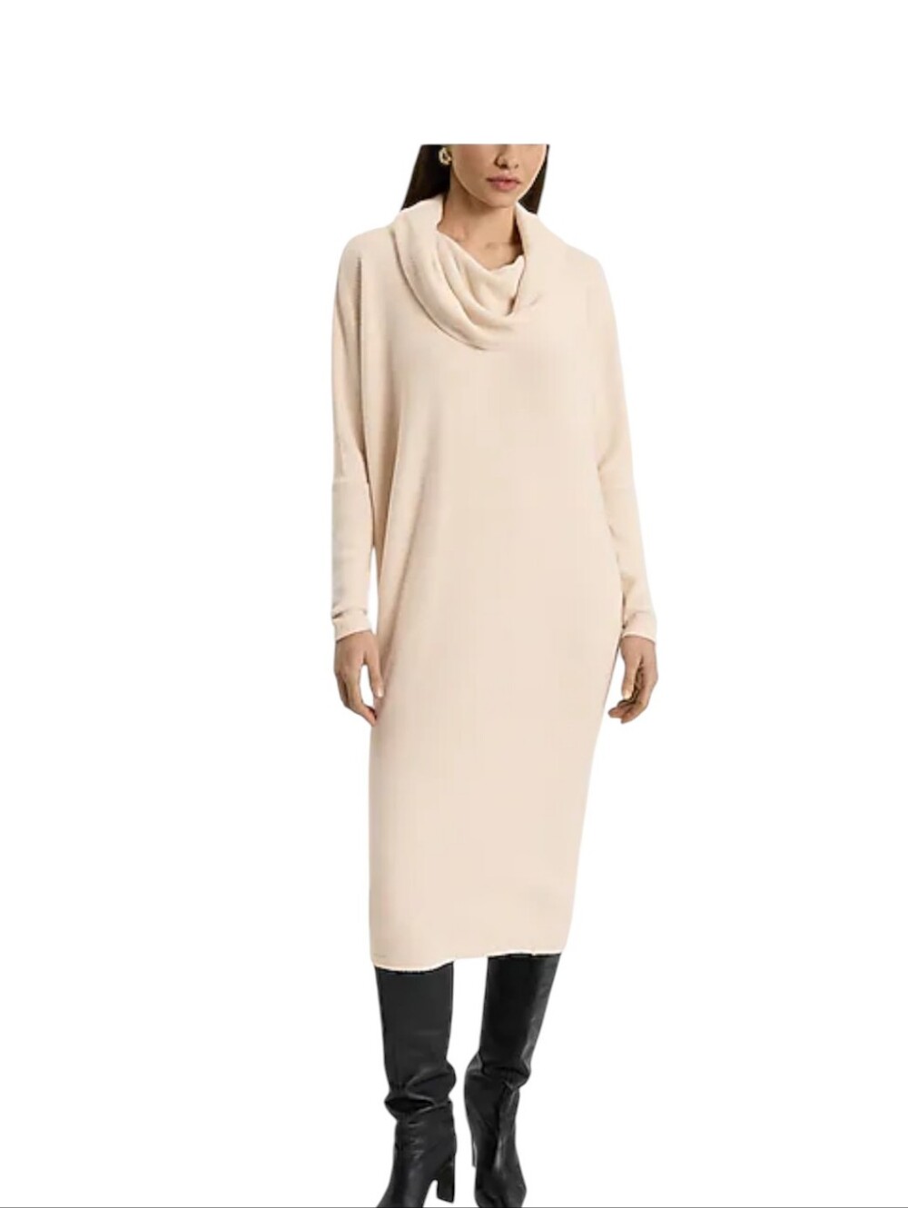 Express Ribbed Knit Cowl Neck Long Sleeve Midi Shift Dress Size S